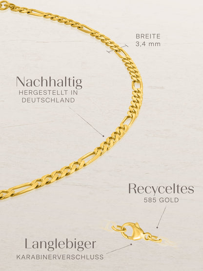 Figarokette 3:1 VARIED 14k Echtgold Diamantiert-1
