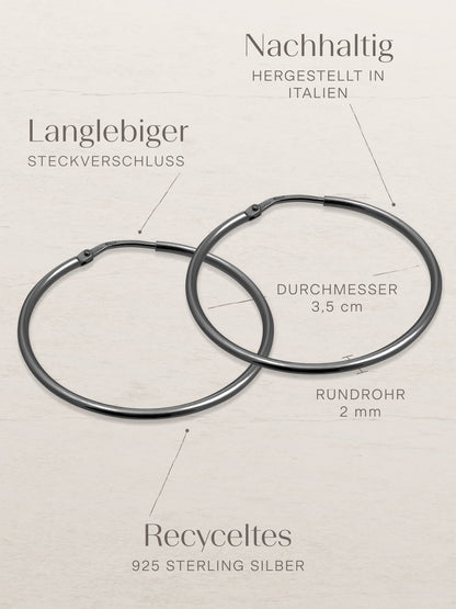 Kreis Creolen HOOP Klassisch Schwarz Rhodiniert-3